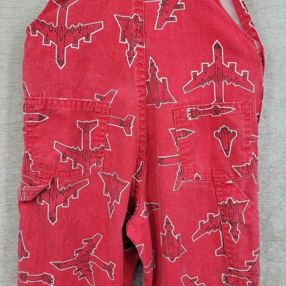 Oshkosh Vintage Vestbak Red Airplane Print Overalls Size 7